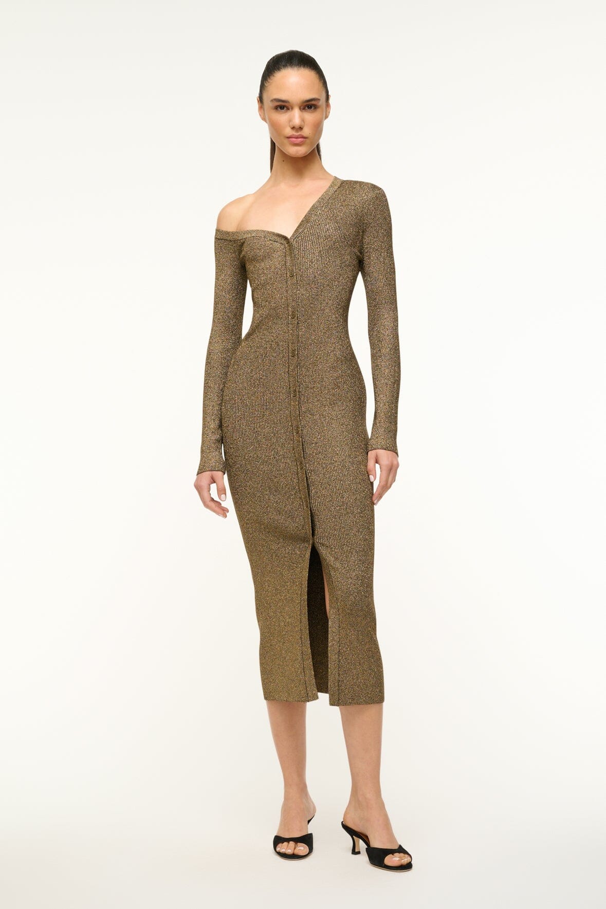 Image CRAFTSMAN SWEATER DRESS | METALLIC GOLD 1 of 5 and Clicking this image will trigger a zoom pop-up