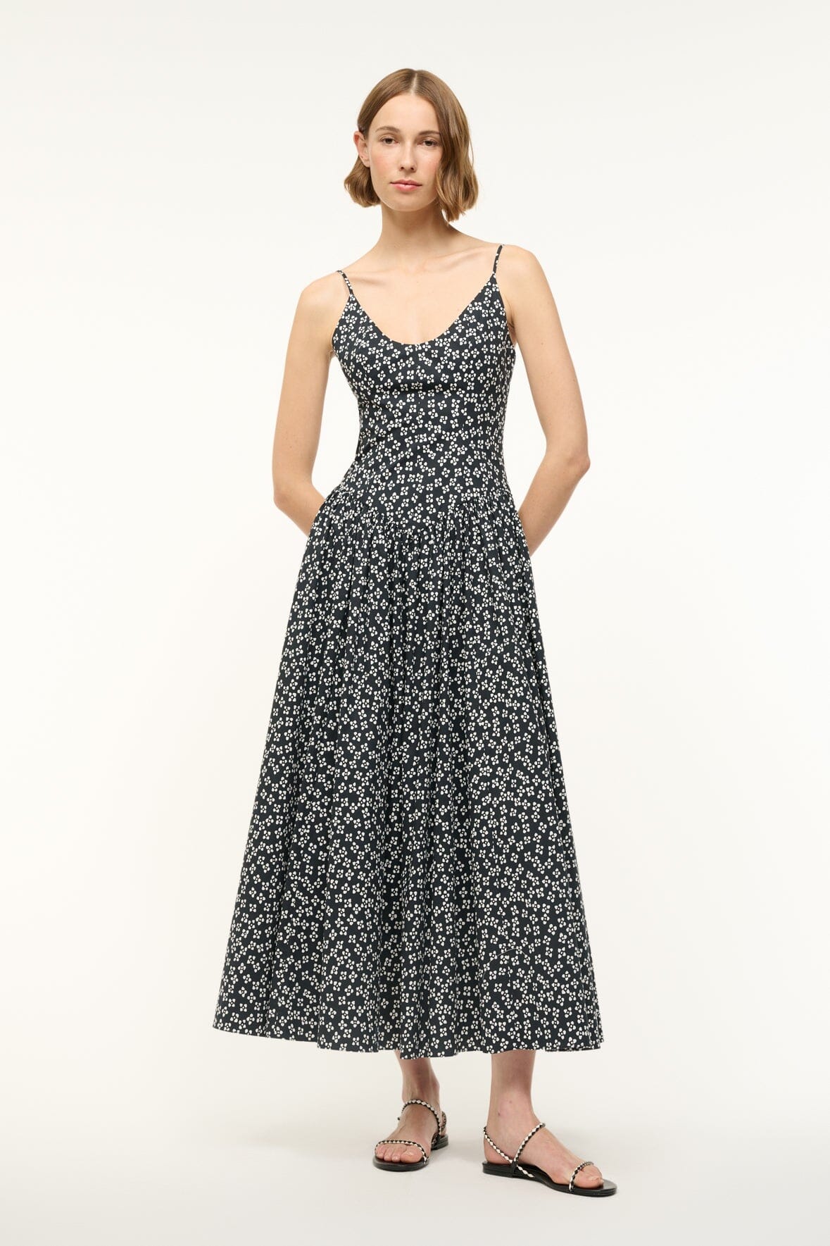 Image DENA DRESS | BLACK WOODBLOCK FLORAL 1 of 6 and Clicking this image will trigger a zoom pop-up