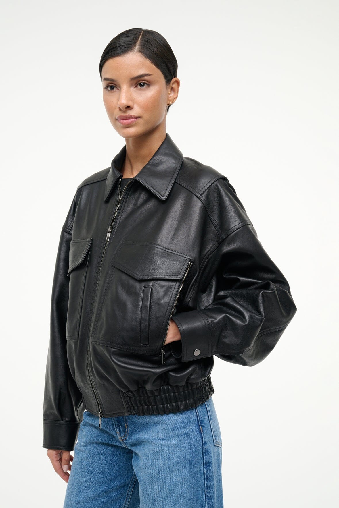 Image EUGENE LEATHER JACKET | BLACK 3 of 5 and Clicking this image will trigger a zoom pop-up