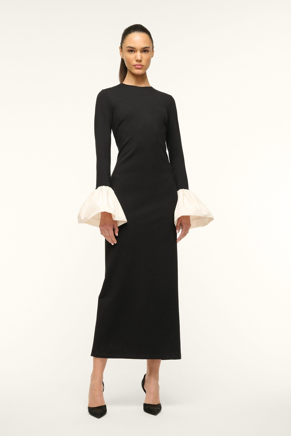 Image HAWTHORNE MAXI DRESS | BLACK IVORY 1 of 5 and Clicking this image will trigger a zoom pop-up