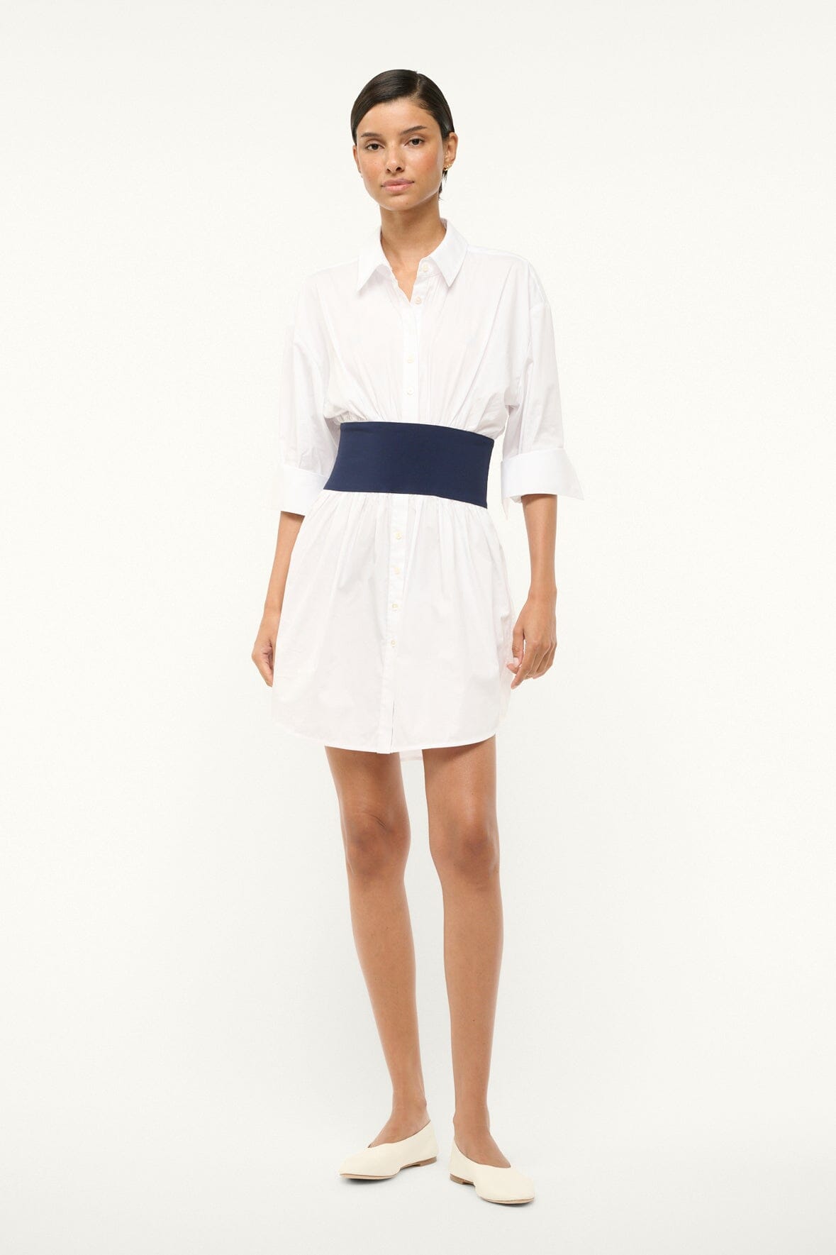 Image MICHELLE DRESS | WHITE NAVY 1 of 5 and Clicking this image will trigger a zoom pop-up