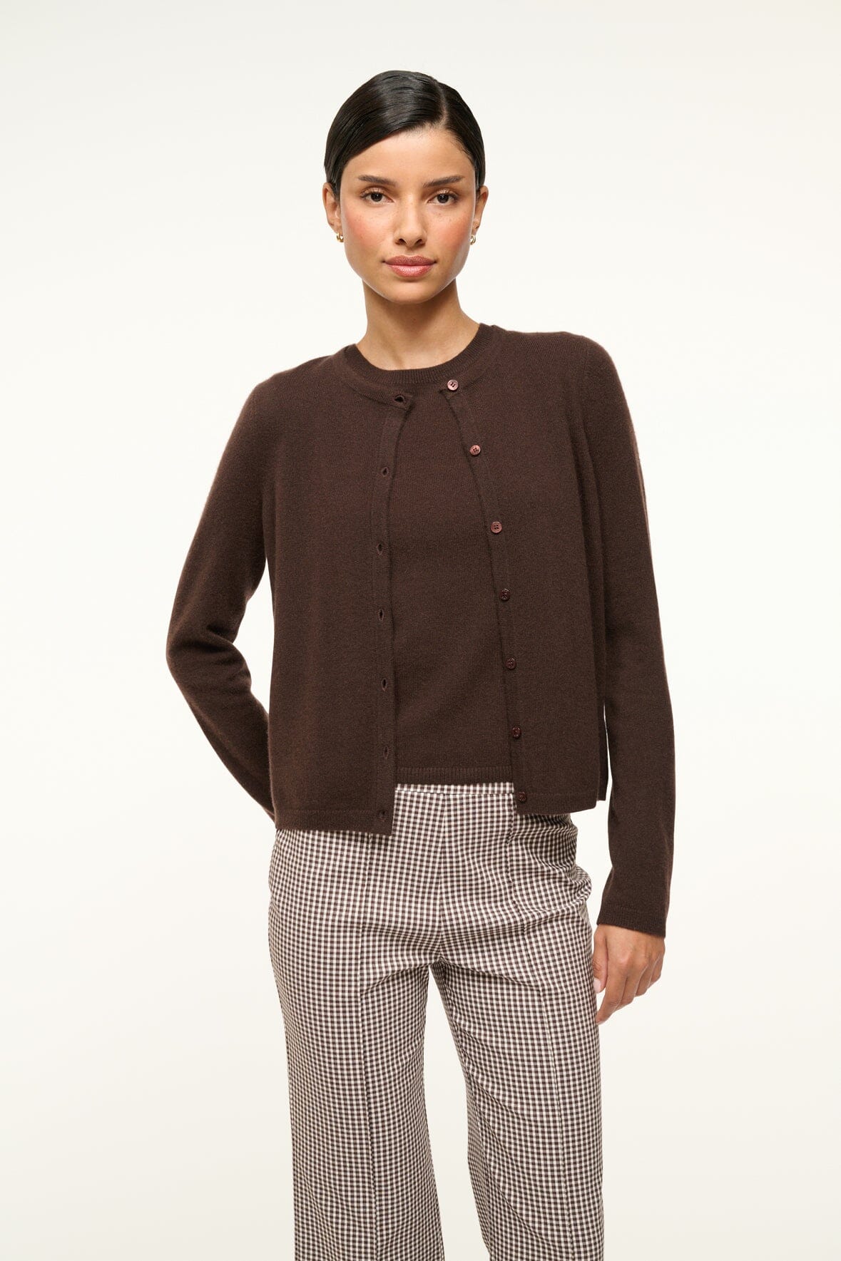 Image MIDNIGHT CASHMERE CARDIGAN | DARK CHOCOLATE 2 of 6 and Clicking this image will trigger a zoom pop-up