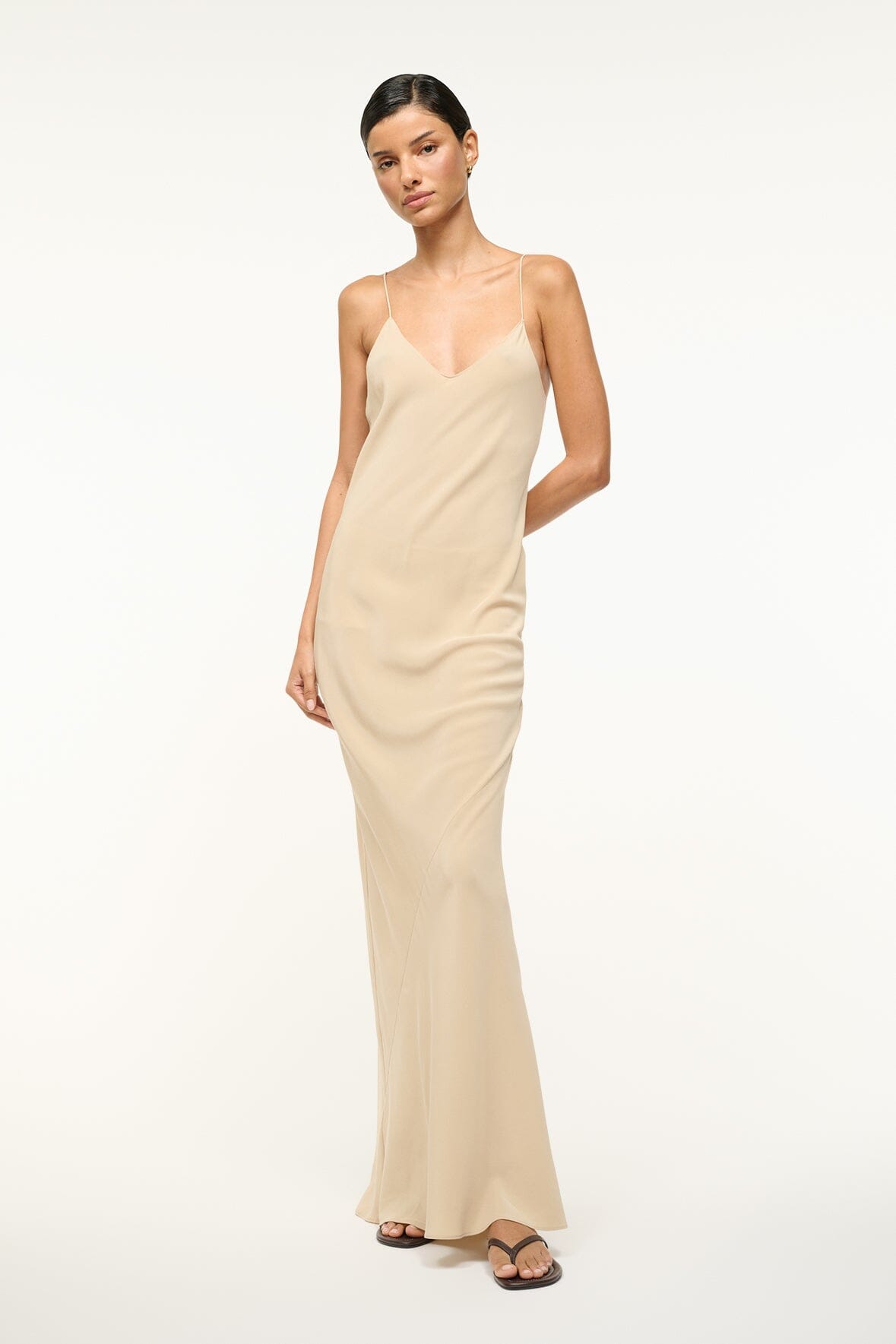 Image MILNER SILK SLIP DRESS | STONE 1 of 5 and Clicking this image will trigger a zoom pop-up