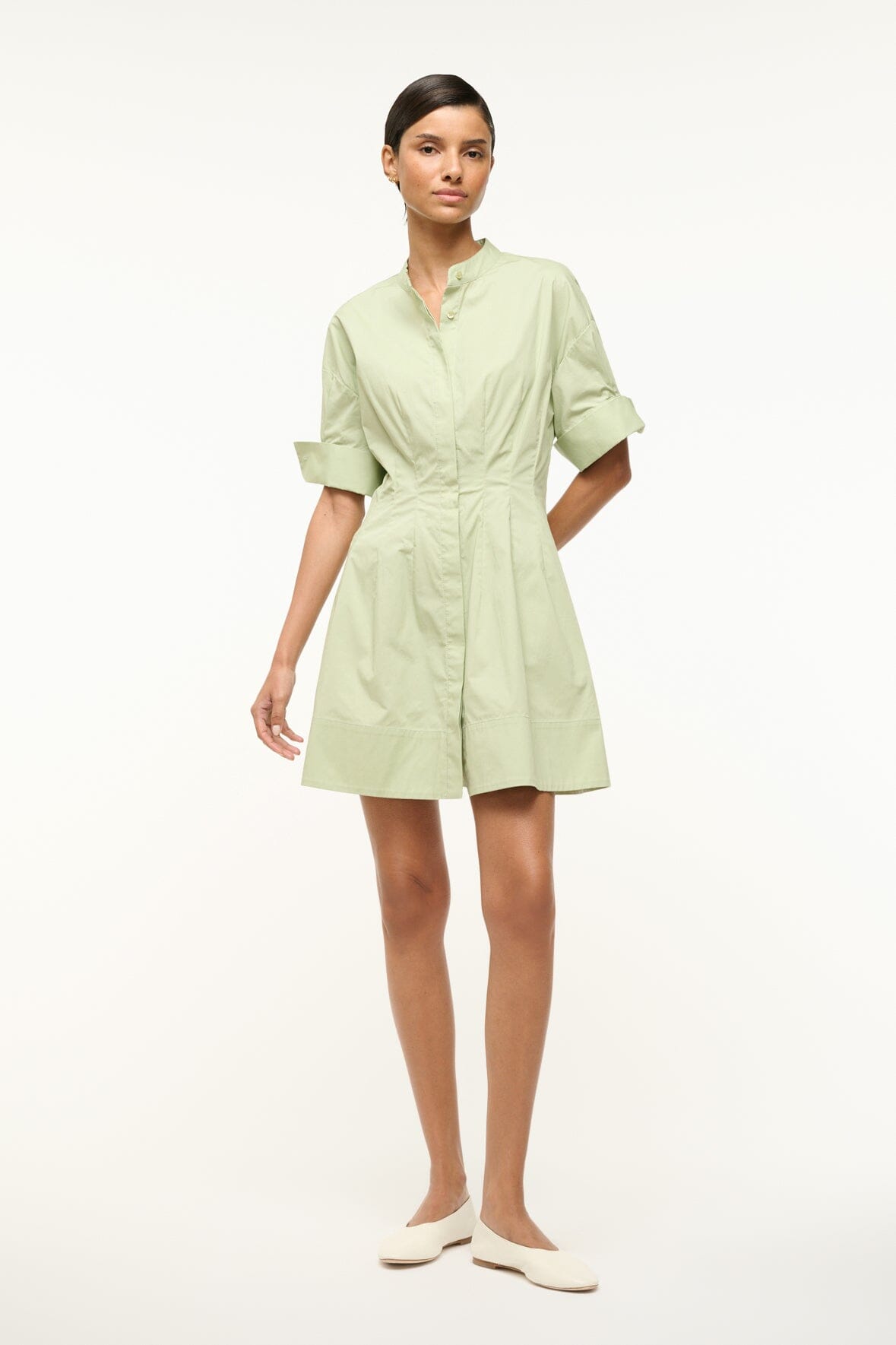 Image MINI LORENZA DRESS | PALE JADE 1 of 4 and Clicking this image will trigger a zoom pop-up