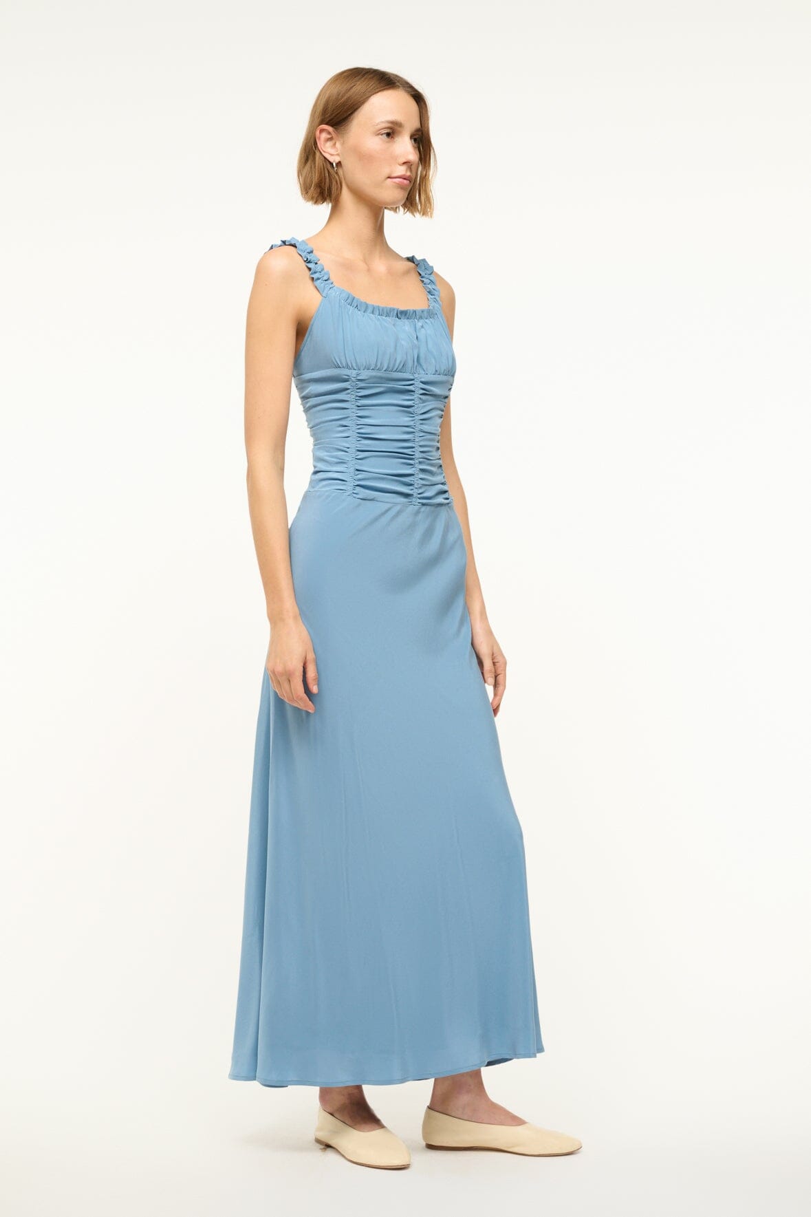 Image NIC SILK MAXI DRESS | SLATE BLUE 4 of 6 and Clicking this image will trigger a zoom pop-up