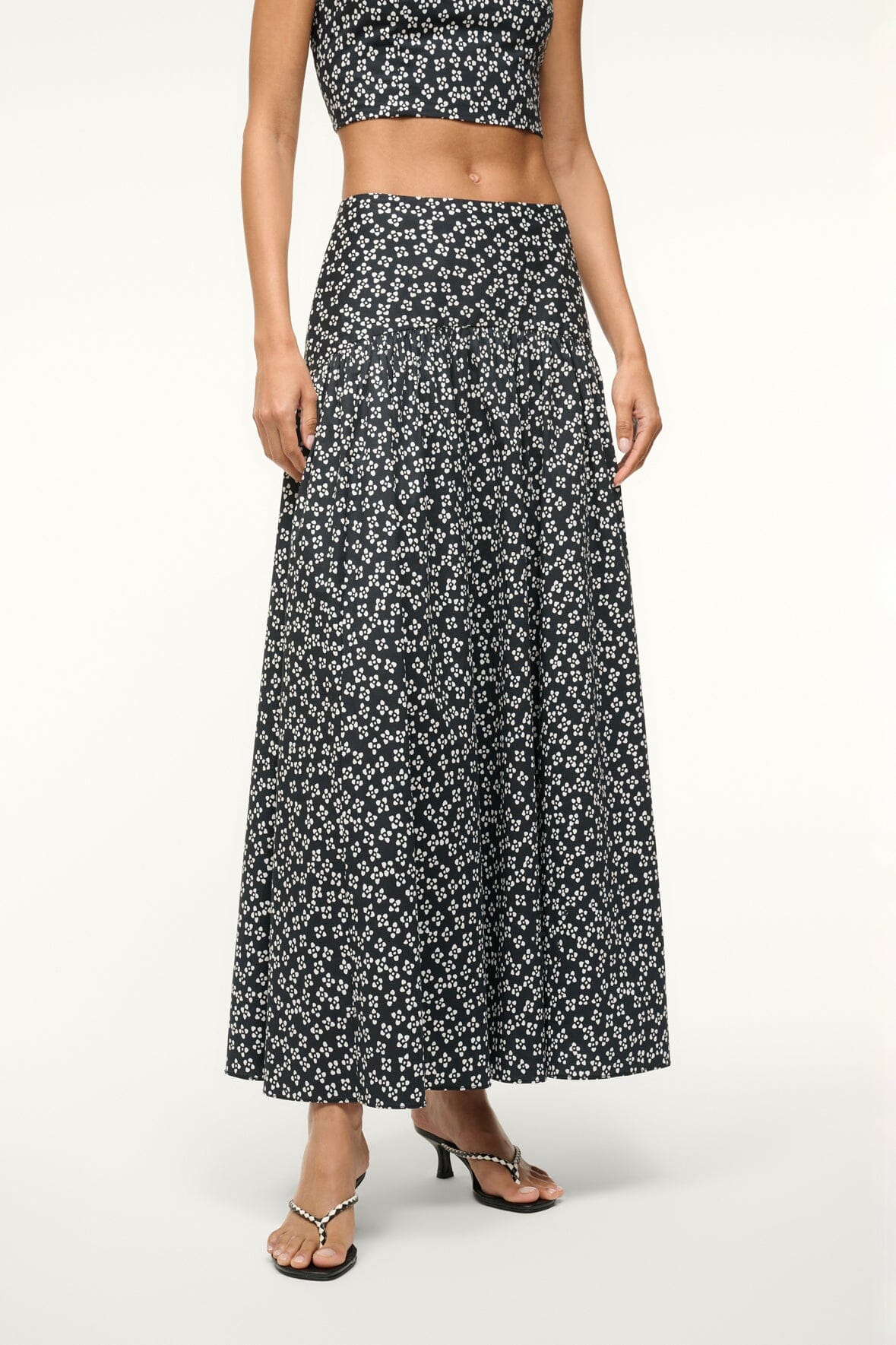 Image PROCIDA SKIRT | BLACK WOODBLOCK FLORAL 2 of 6 and Clicking this image will trigger a zoom pop-up