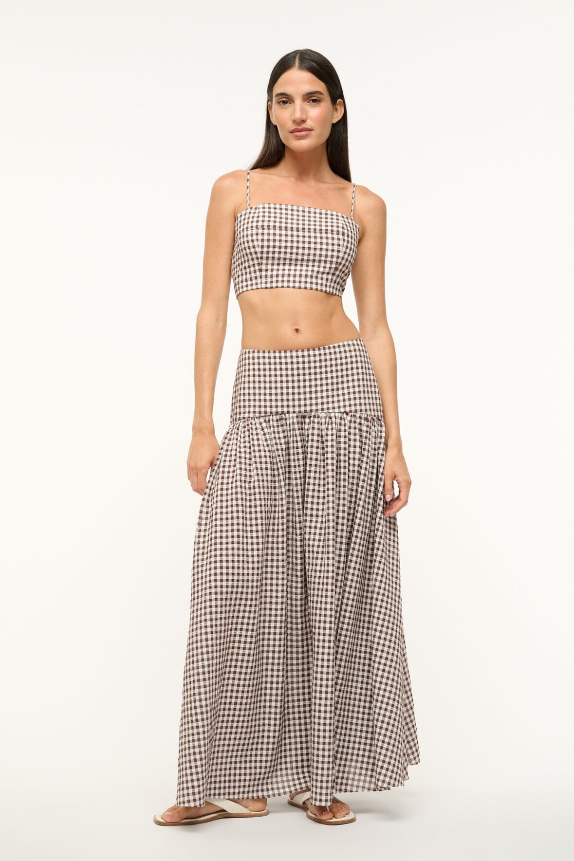 Image PROCIDA COVERUP SKIRT | DARK CHOCOLATE GINGHAM 1 of 4 and Clicking this image will trigger a zoom pop-up