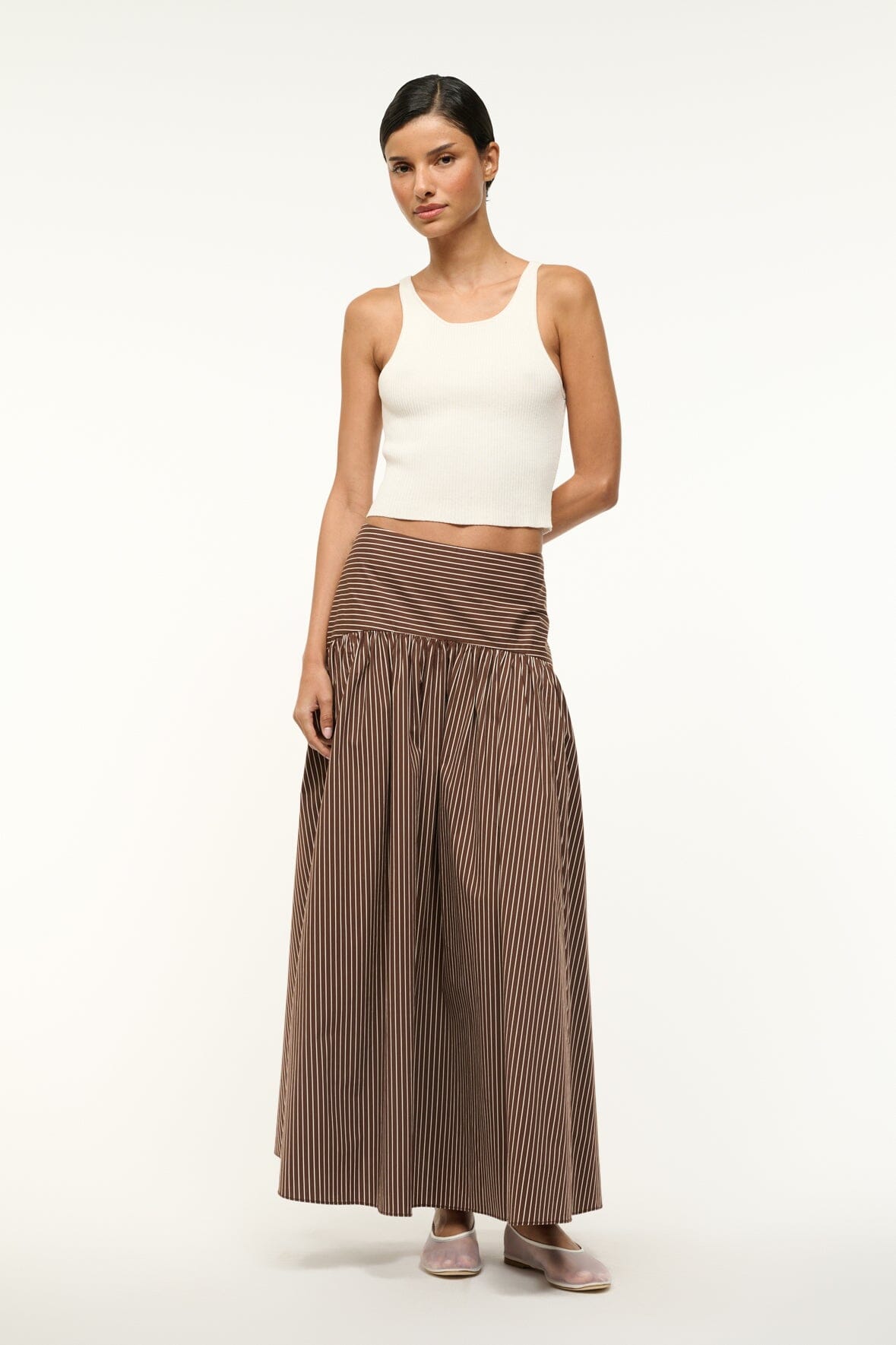 Image PROCIDA SKIRT | DARK OAK MICRO STRIPE 2 of 5 and Clicking this image will trigger a zoom pop-up