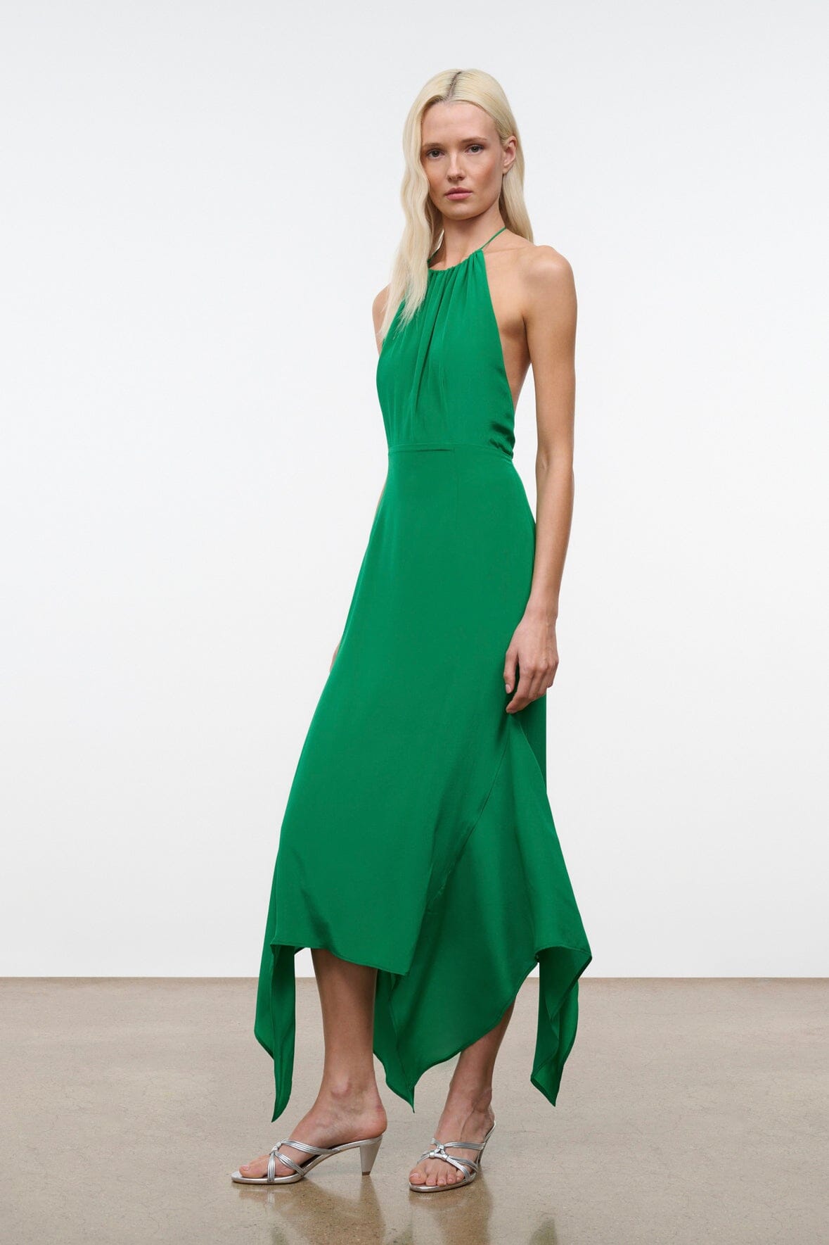 STAUD, Bianca Silk Dress in Kelly, Size 8