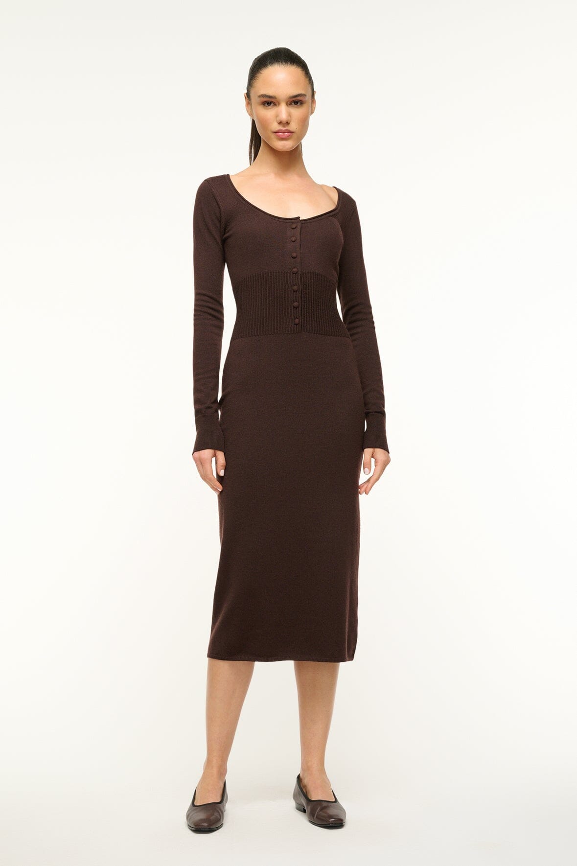 Image SABRINA DRESS | DARK CHOCOLATE 1 of 6 and Clicking this image will trigger a zoom pop-up