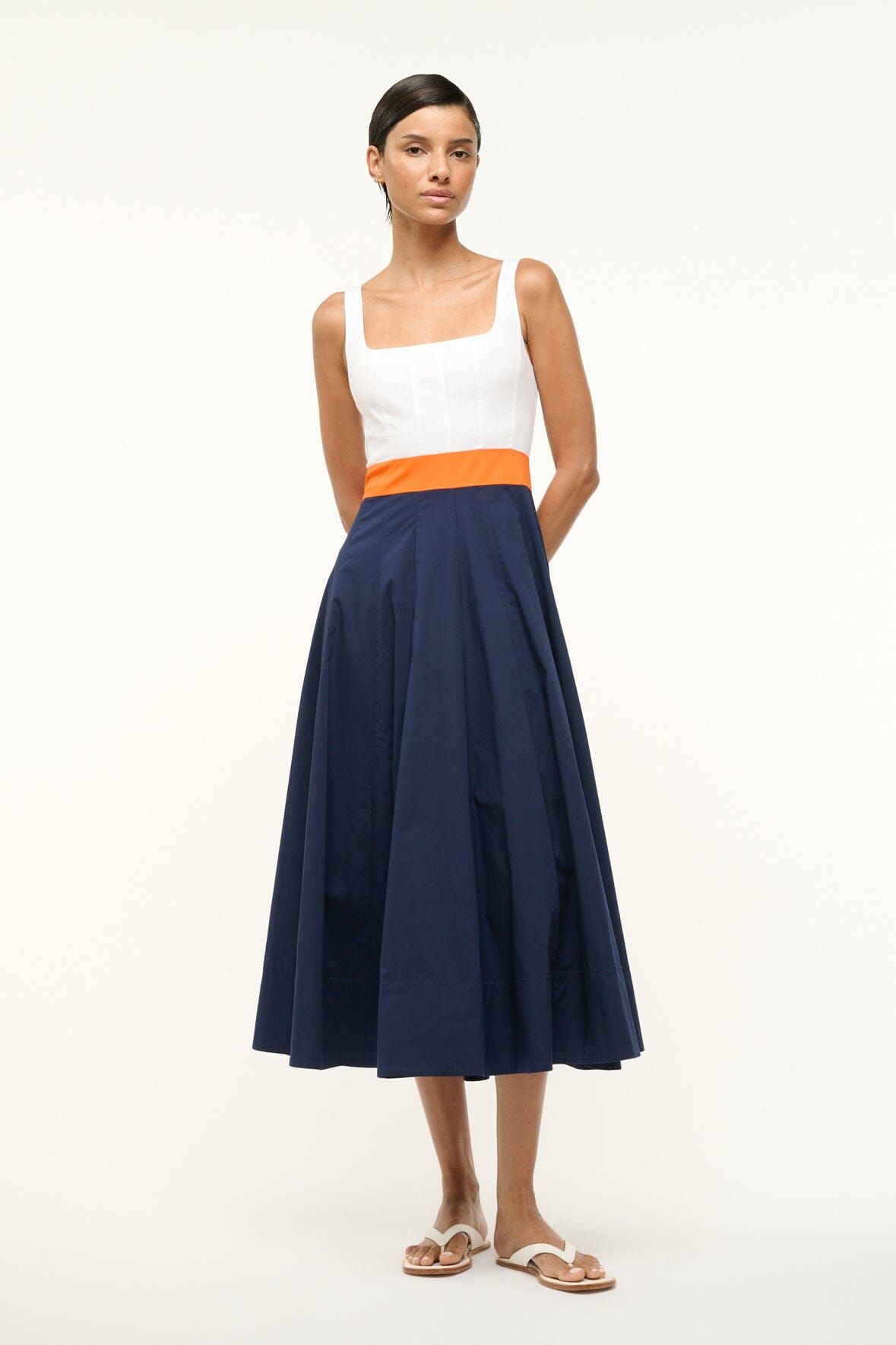 Image WELLS DRESS | WHITE APRICOT NAVY 1 of 4 and Clicking this image will trigger a zoom pop-up