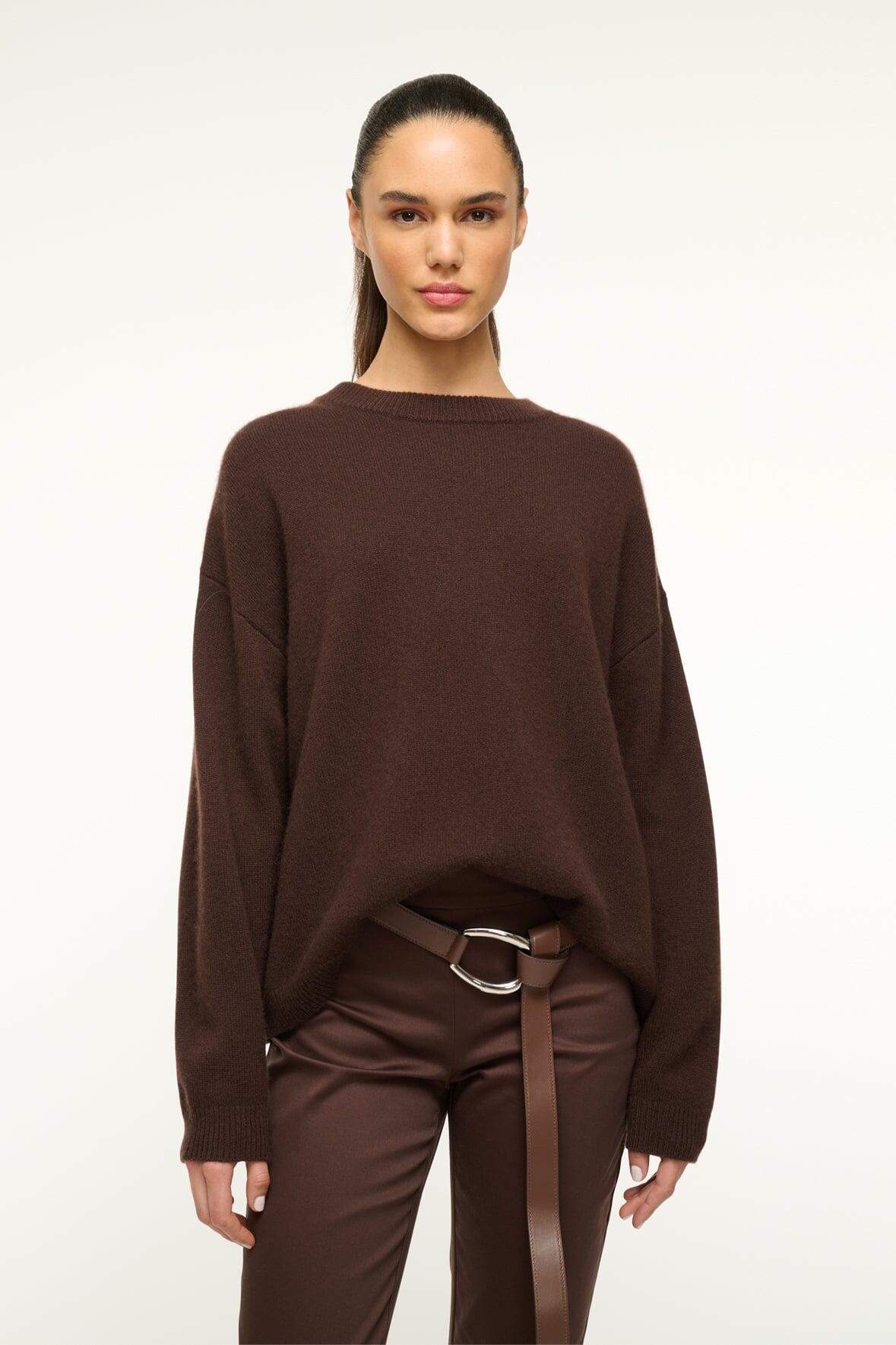 Image SERRANO CASHMERE RELAXED CREW | DARK CHOCOLATE 1 of 5 and Clicking this image will trigger a zoom pop-up