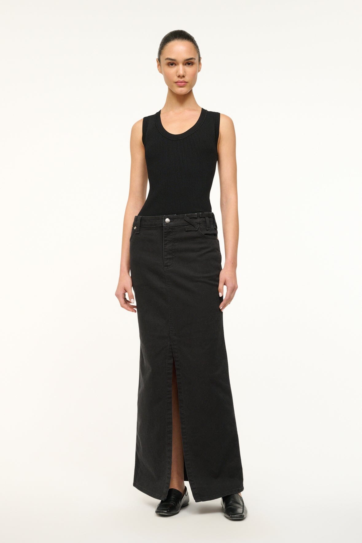 Image STAUD + WRANGLER THE MAXI SKIRT | BLACK 1 of 5 and Clicking this image will trigger a zoom pop-up