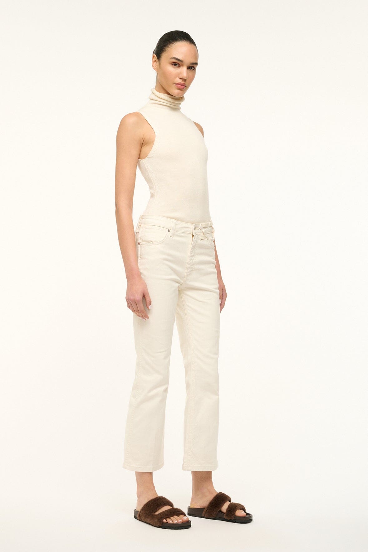 Image STAUD + WRANGLER THE CROPPED BOOT JEAN | CREAM 3 of 6 and Clicking this image will trigger a zoom pop-up