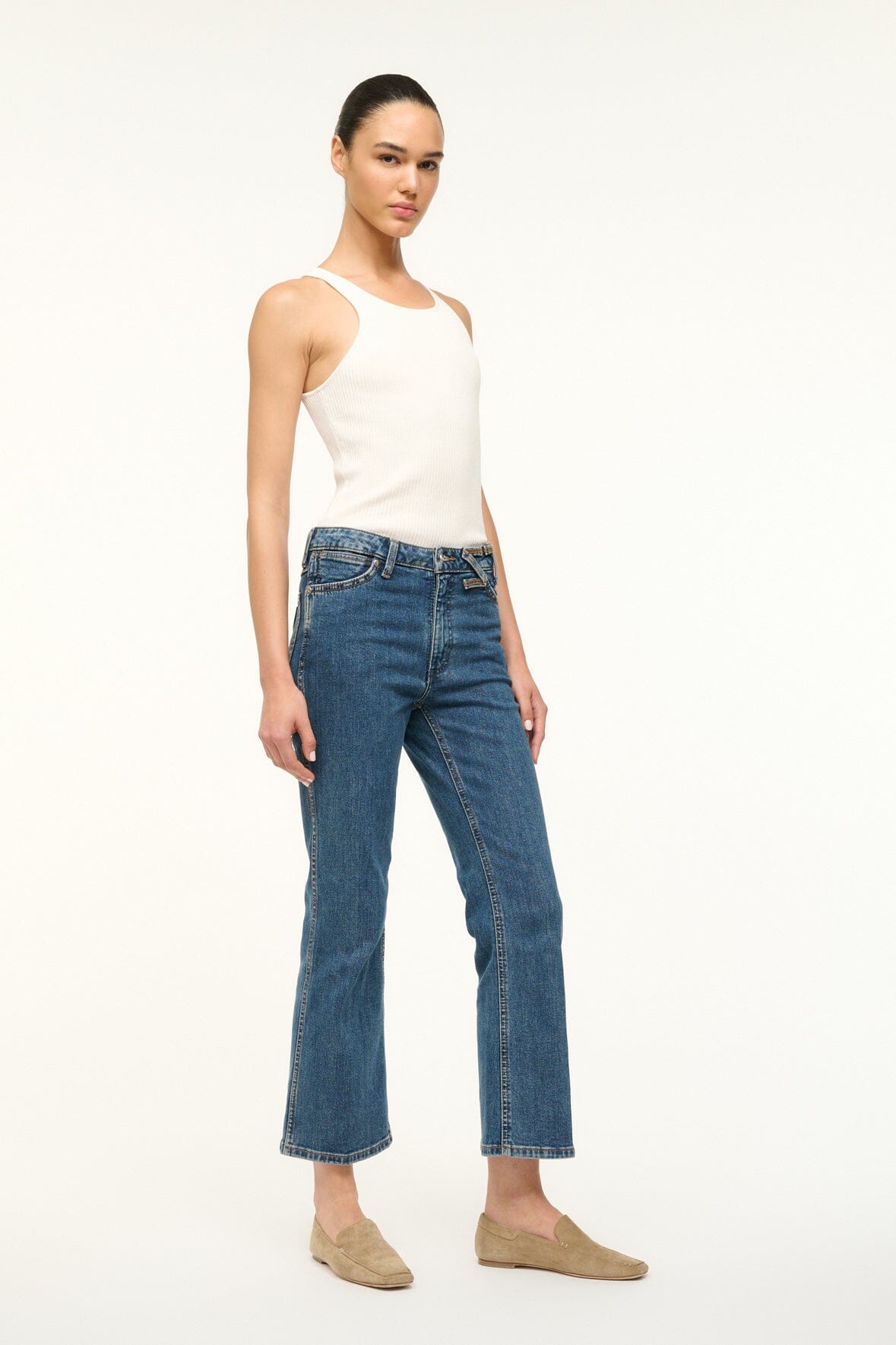 Image STAUD + WRANGLER THE CROPPED BOOT JEAN | INDIGO WASH 2 of 6 and Clicking this image will trigger a zoom pop-up