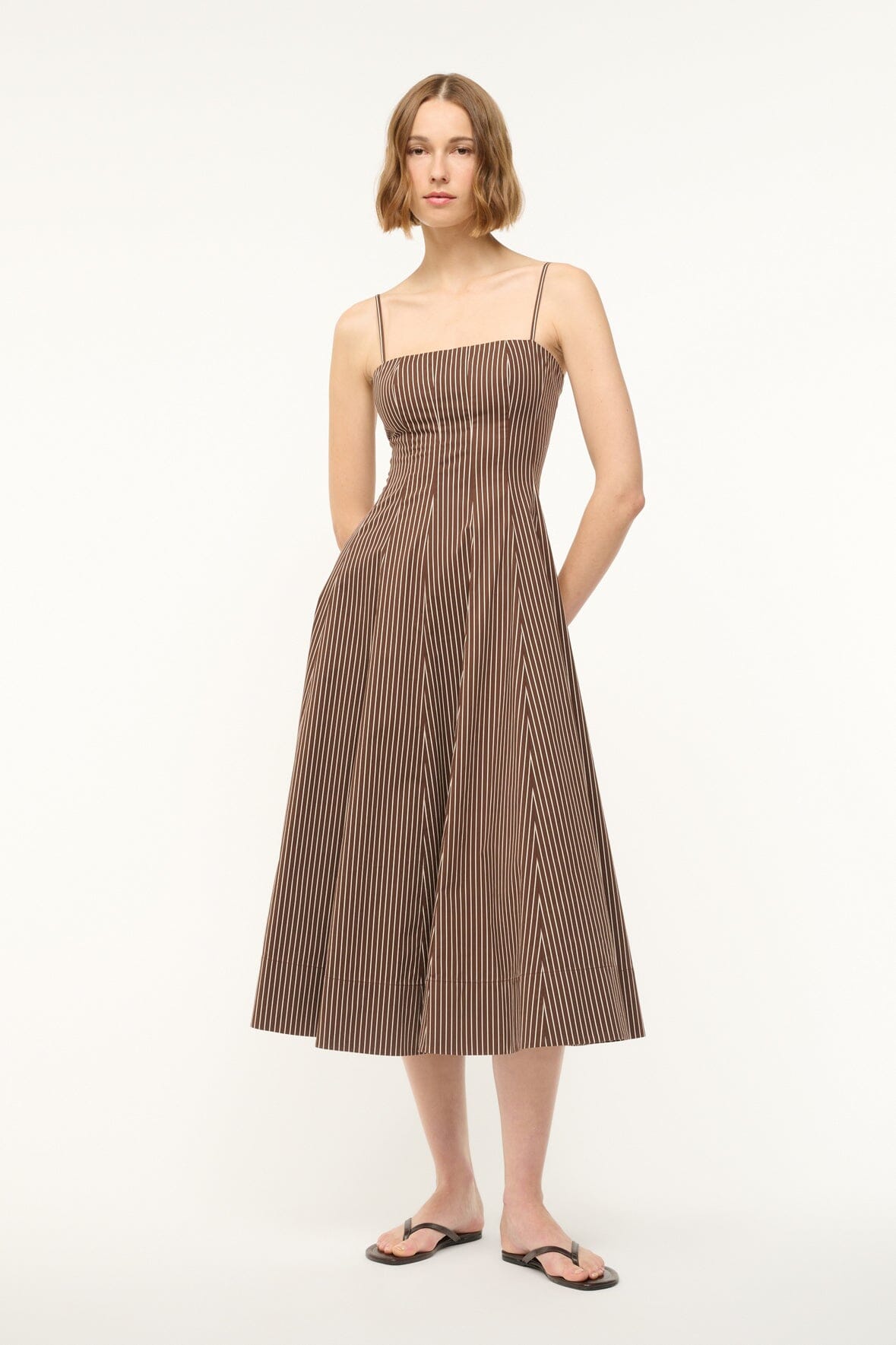 Image WYLIE DRESS | DARK OAK MICRO STRIPE 3 of 6 and Clicking this image will trigger a zoom pop-up