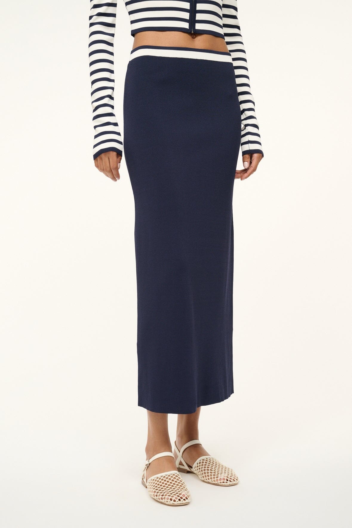 Image KARINA SKIRT | NAVY WHITE 2 of 5 and Clicking this image will trigger a zoom pop-up