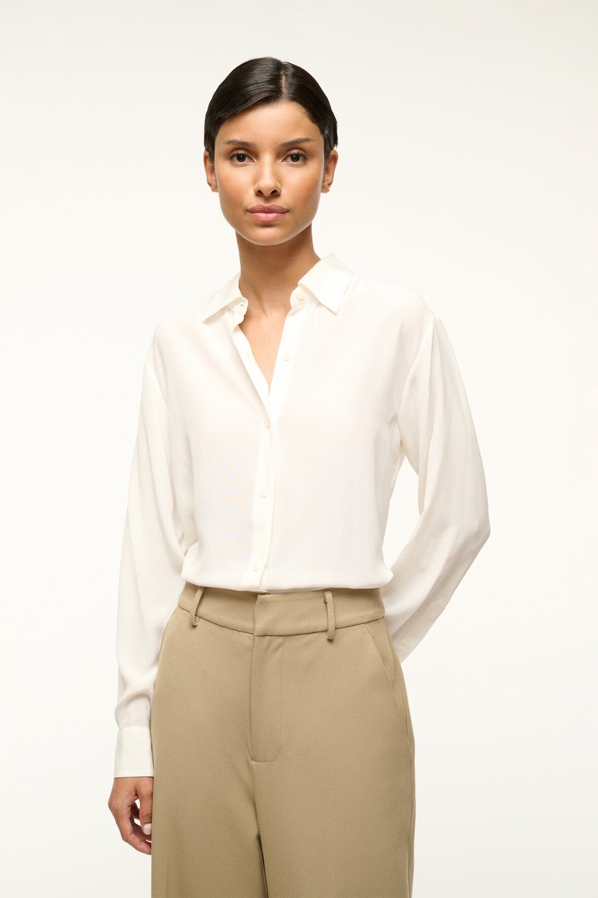 Image ROXBURY SILK SHIRT | IVORY 1 of 5 and Clicking this image will trigger a zoom pop-up