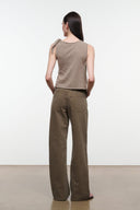 Relaxed dark olive jeans back view with pockets and wide straight leg