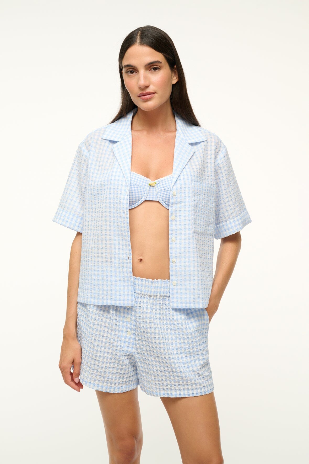 Image GABI SHIRT | SKY GINGHAM 1 of 6 and Clicking this image will trigger a zoom pop-up