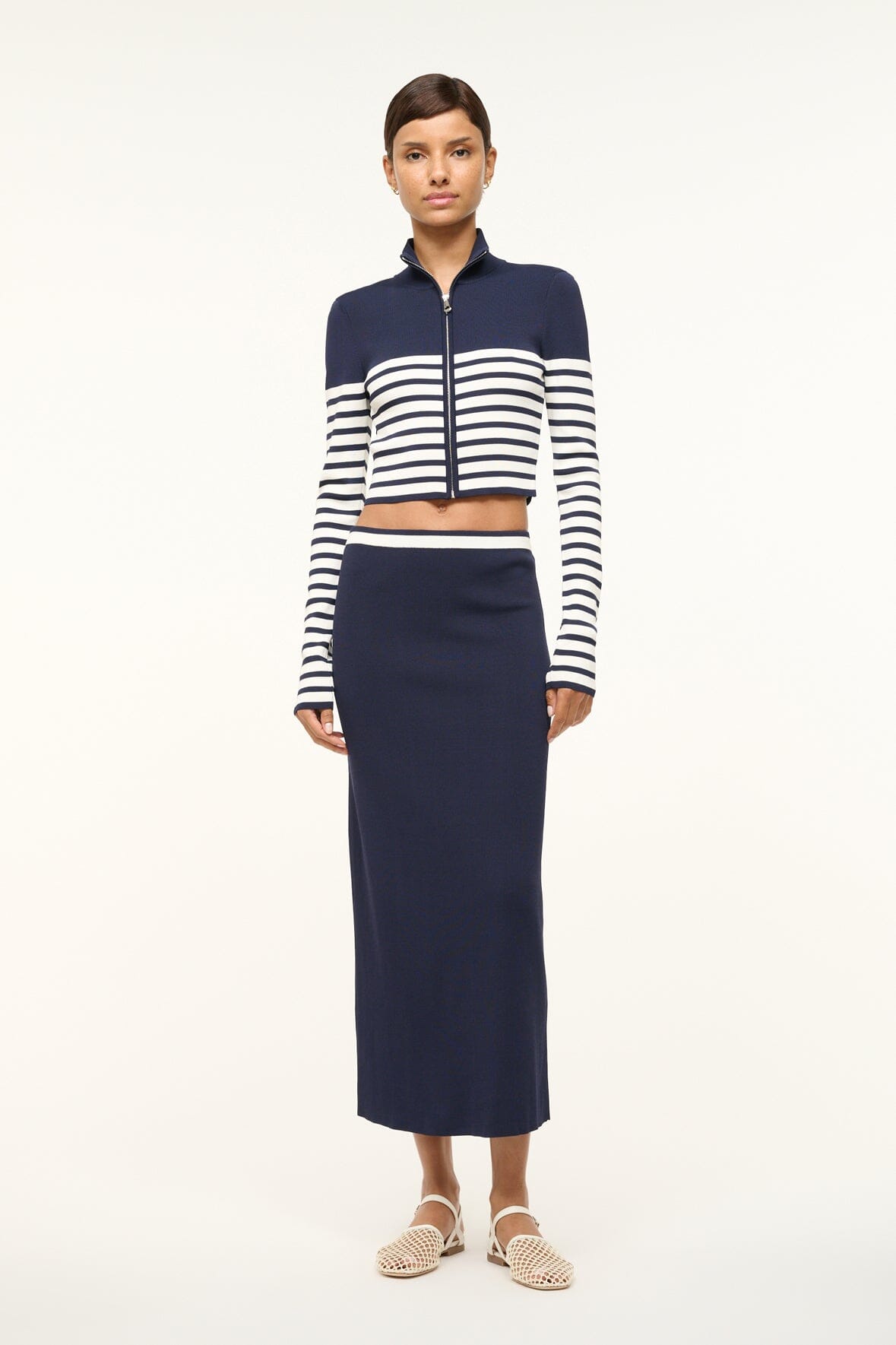 Image KARINA SKIRT | NAVY WHITE 1 of 5 and Clicking this image will trigger a zoom pop-up