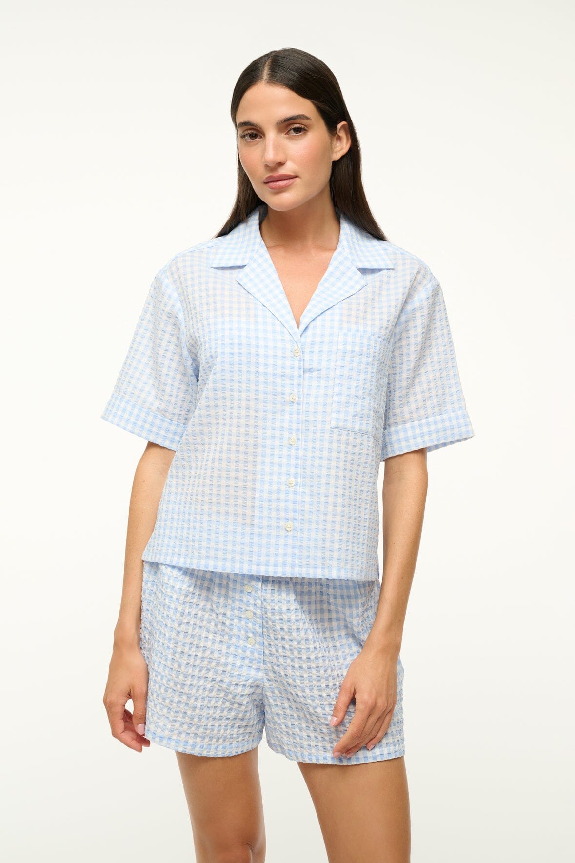 Image GABI SHIRT | SKY GINGHAM 4 of 6 and Clicking this image will trigger a zoom pop-up