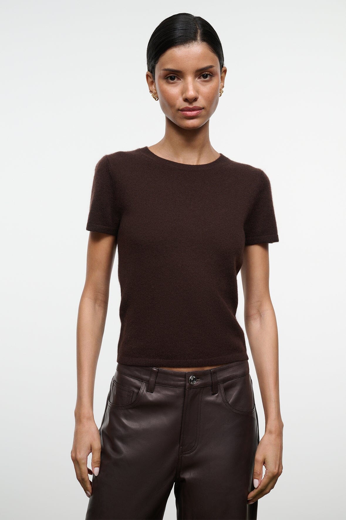 STAUD EASY CASHMERE TEE DARK CHOCOLATE