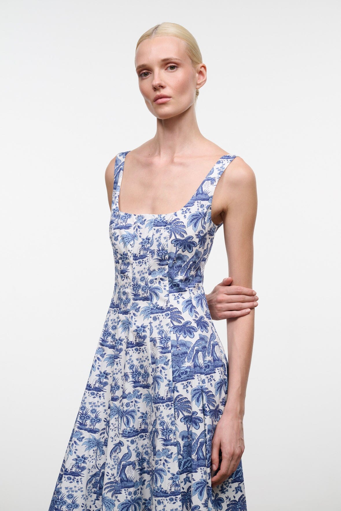 STAUD Wells Dress Blue Toile 8