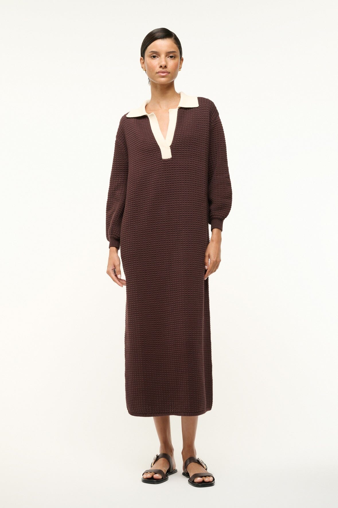 Image ALTEA DRESS | DARK CHOCOLATE IVORY 1 of 5 and Clicking this image will trigger a zoom pop-up