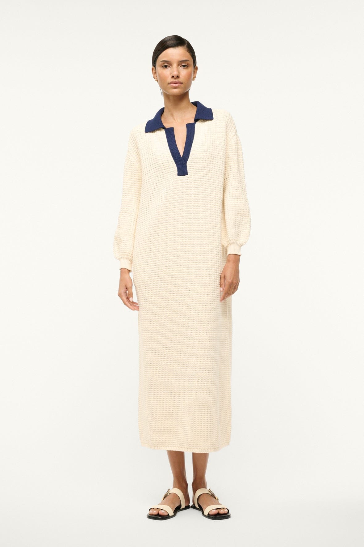 Image ALTEA DRESS | IVORY NAVY 1 of 5 and Clicking this image will trigger a zoom pop-up