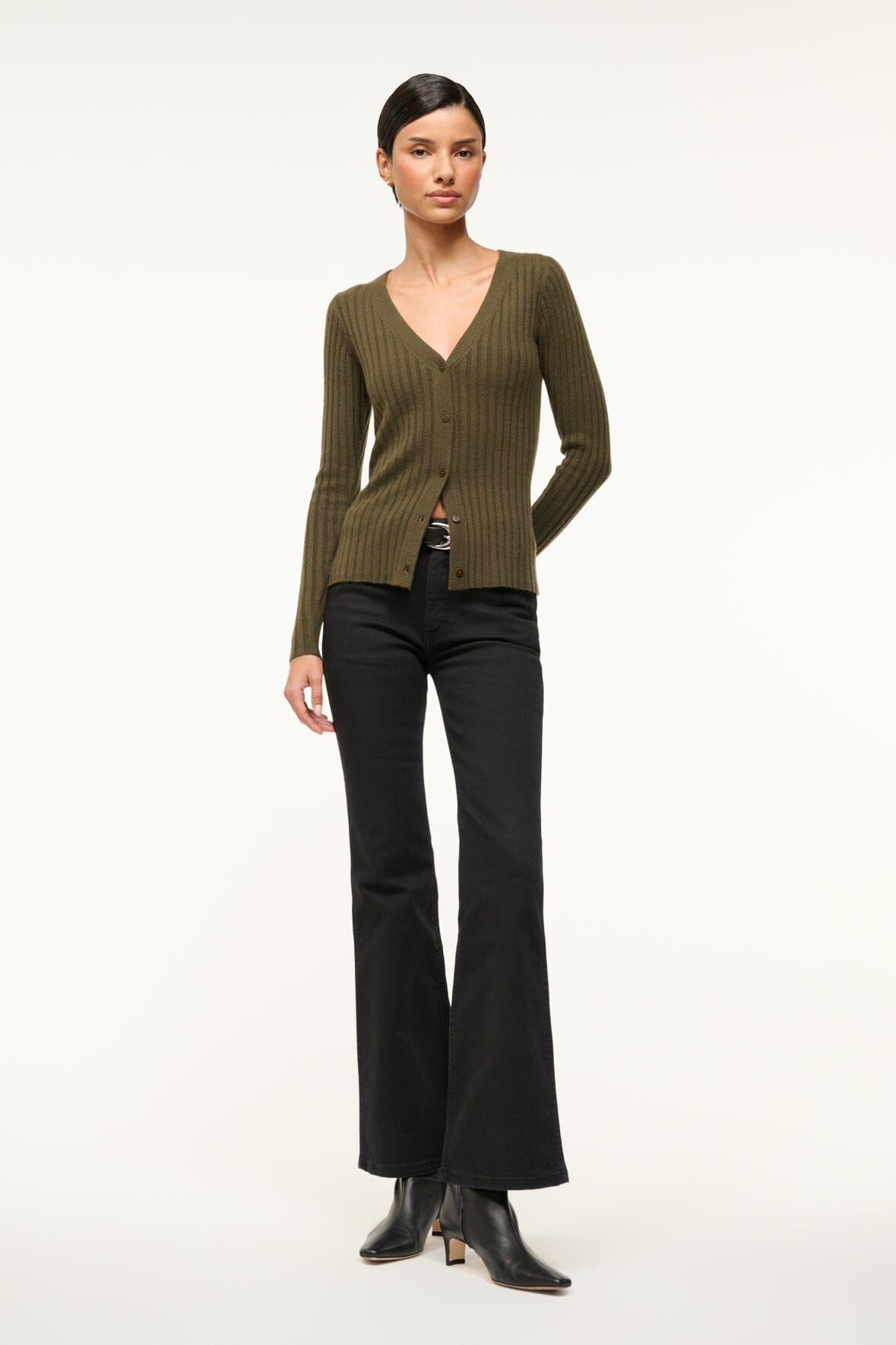 Image CARGO CASHMERE SWEATER | DARK OLIVE 1 of 6 and Clicking this image will trigger a zoom pop-up