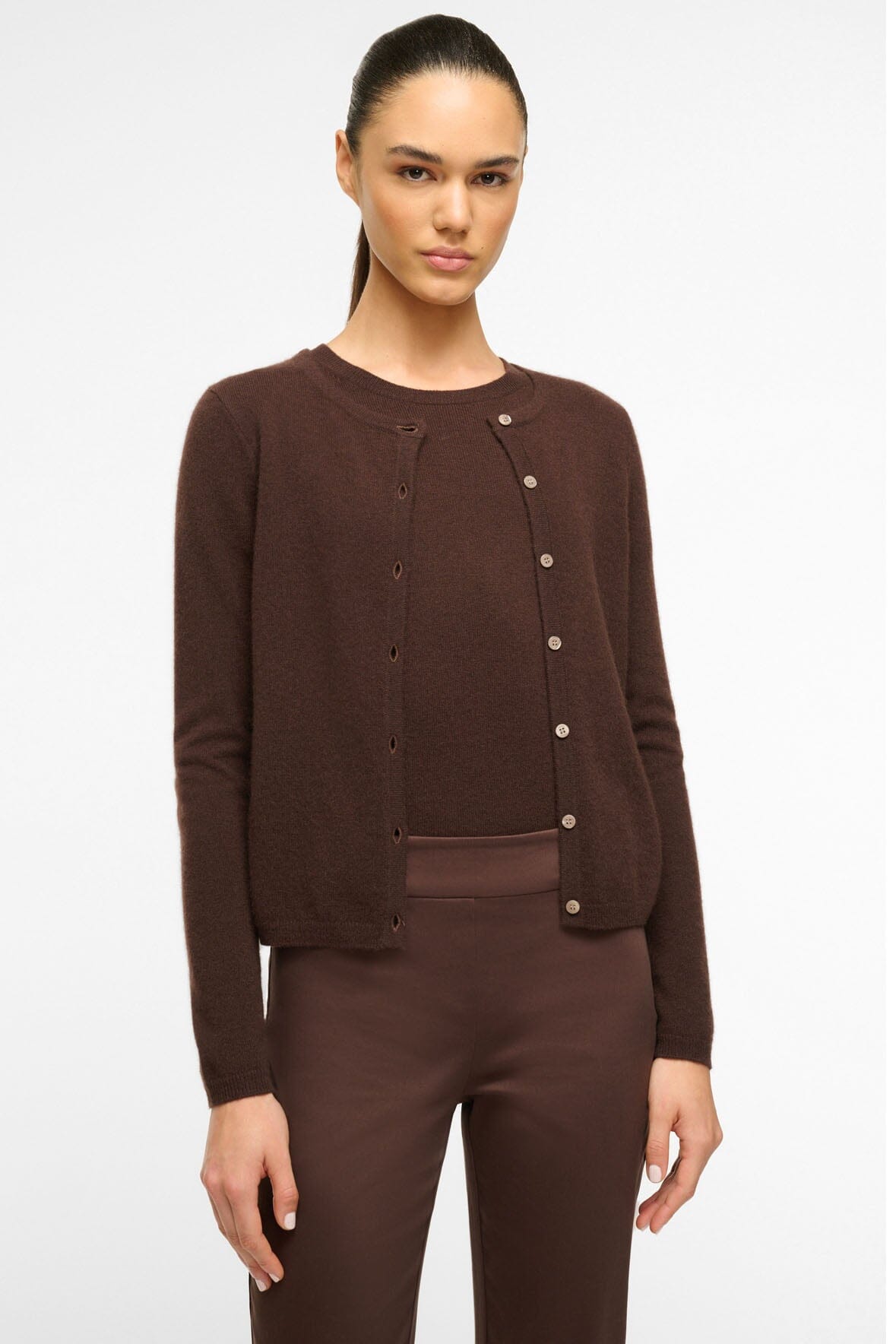 Image MIDNIGHT CASHMERE CARDIGAN | DARK CHOCOLATE 5 of 5 and Clicking this image will trigger a zoom pop-up