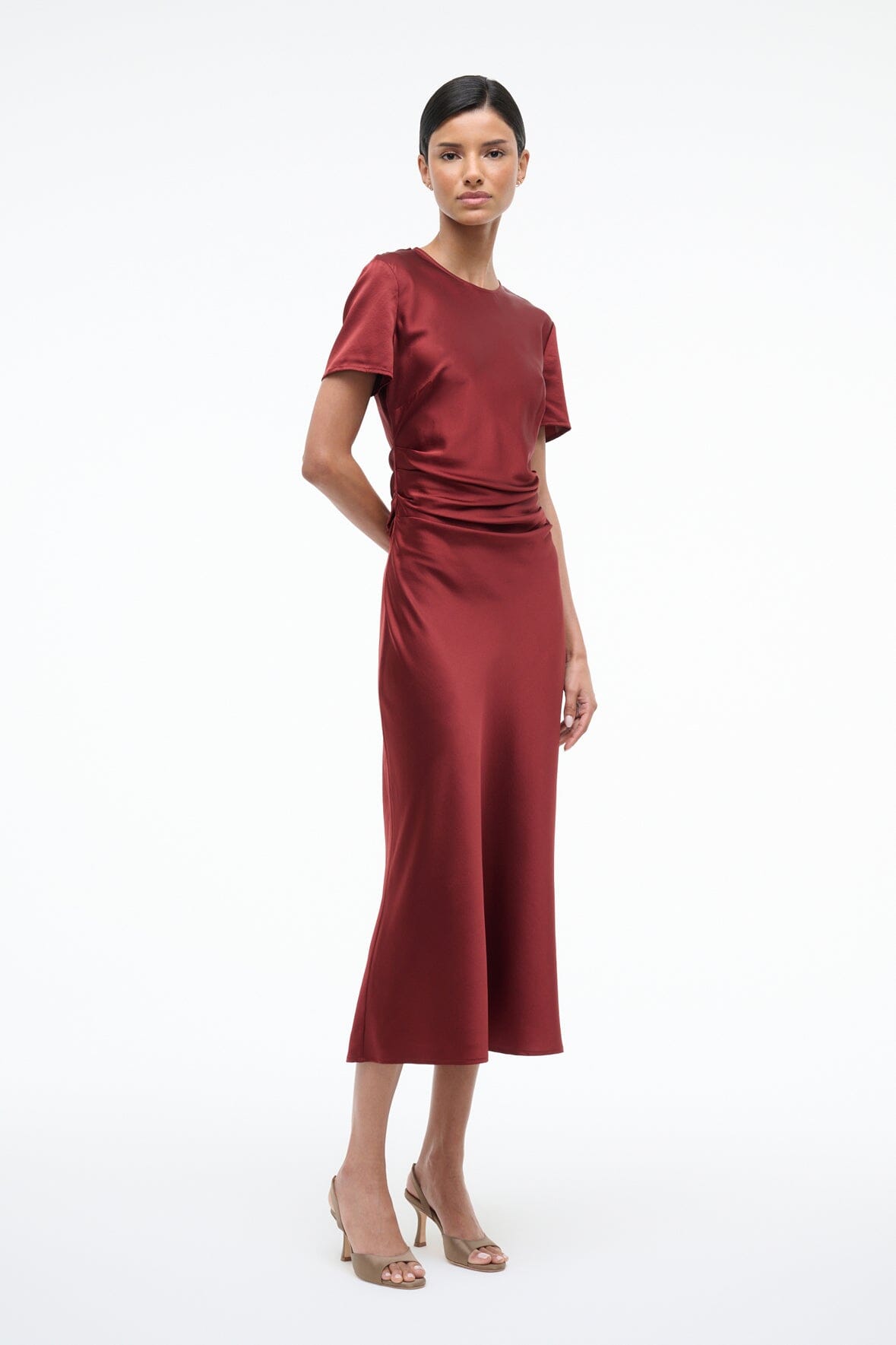 Image MARCEL SILK DRESS | SANGRIA 2 of 6 and Clicking this image will trigger a zoom pop-up