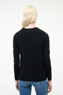 Black cashmere cardigan, crew neck, button-knit back view