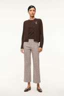 Dark chocolate cashmere cardigan with button front and butterfly chest emblem