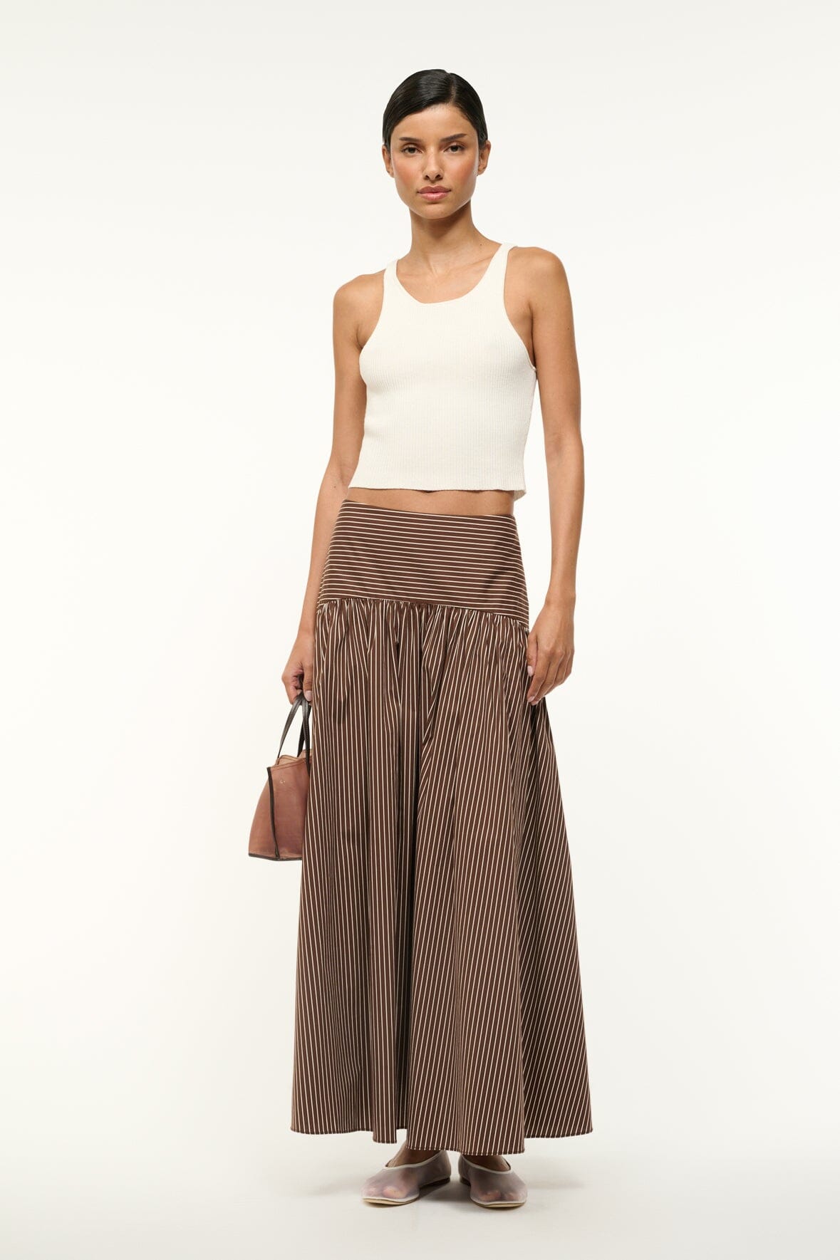 Image PROCIDA SKIRT | DARK OAK MICRO STRIPE 1 of 5 and Clicking this image will trigger a zoom pop-up