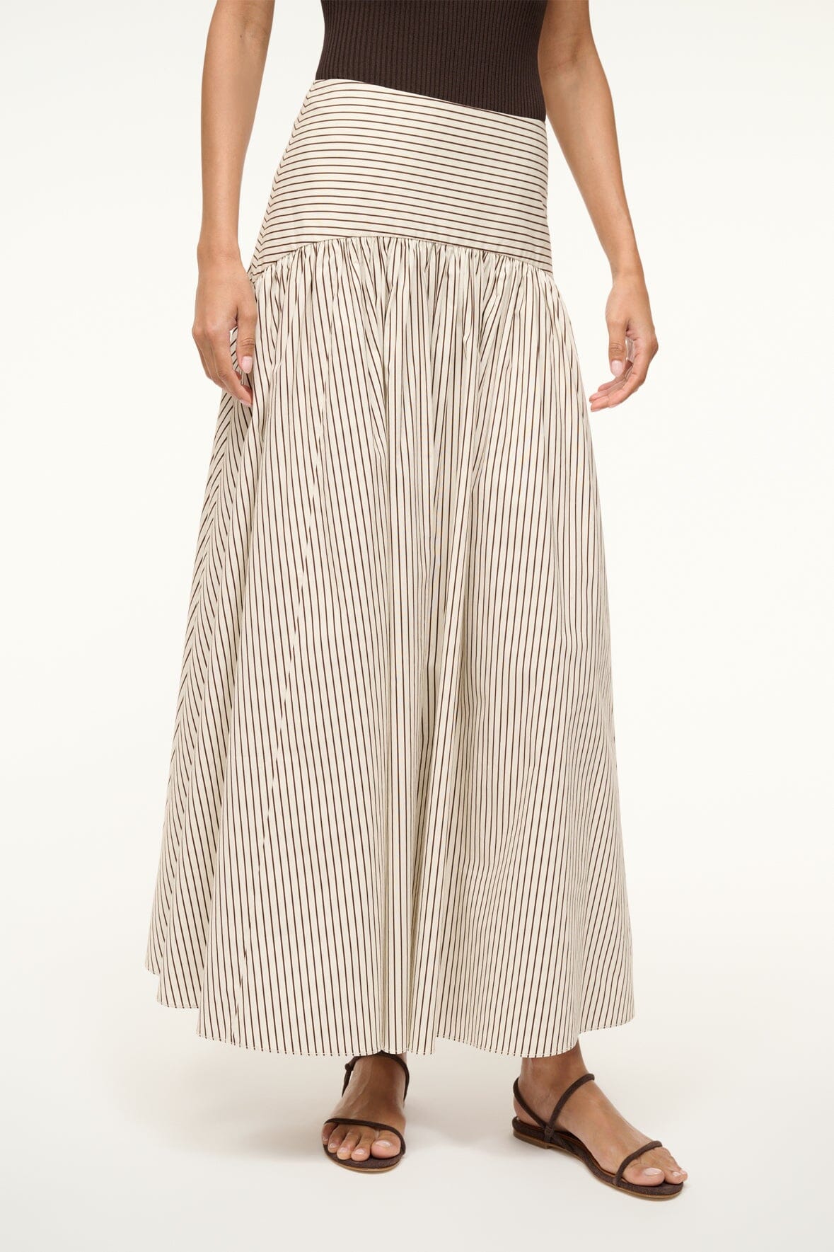 Image PROCIDA SKIRT | IVORY DARK OAK MICRO STRIPE 2 of 8 and Clicking this image will trigger a zoom pop-up