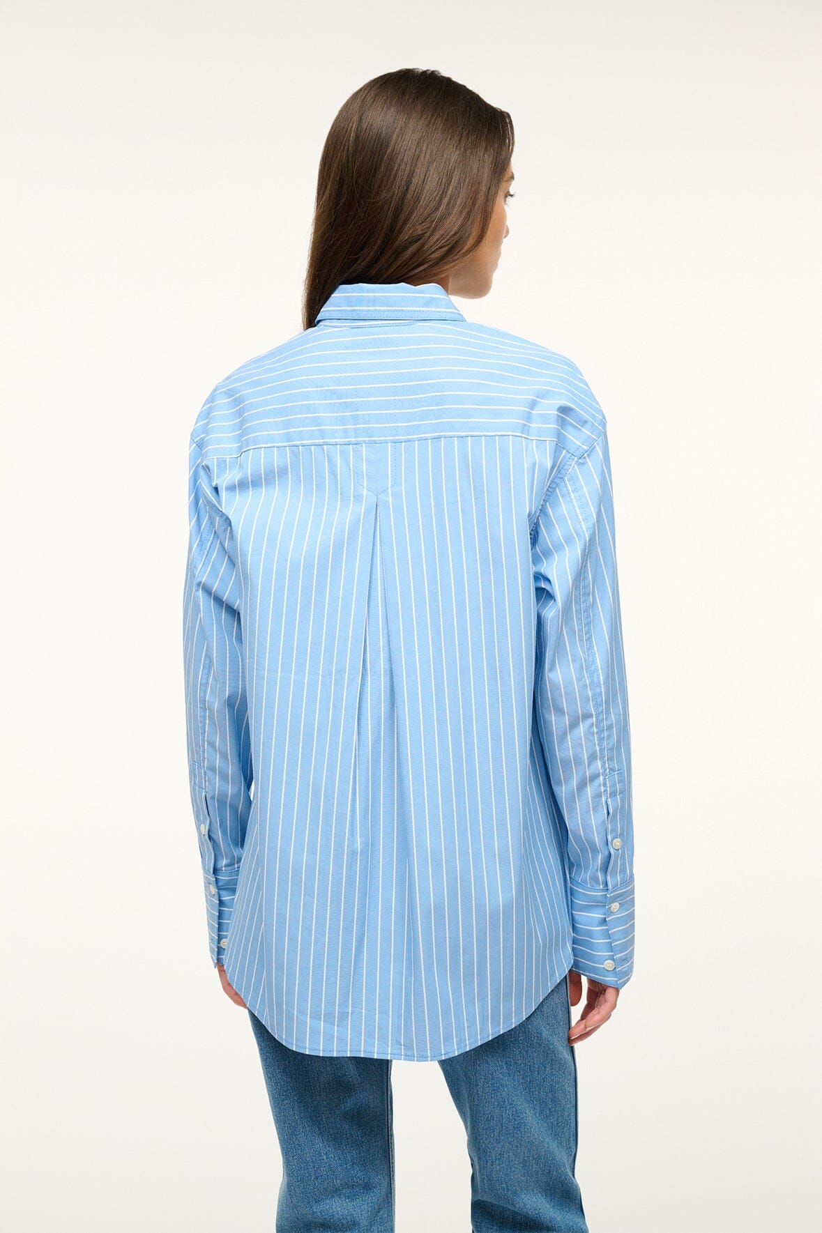 Image KELLY SHIRT | AZURE PINSTRIPE 3 of 4 and Clicking this image will trigger a zoom pop-up