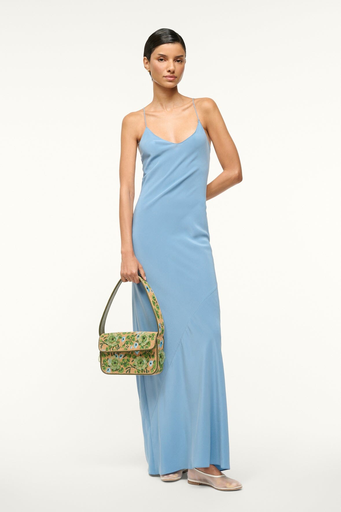 Image MILNER SILK SLIP DRESS | SLATE BLUE 2 of 6 and Clicking this image will trigger a zoom pop-up