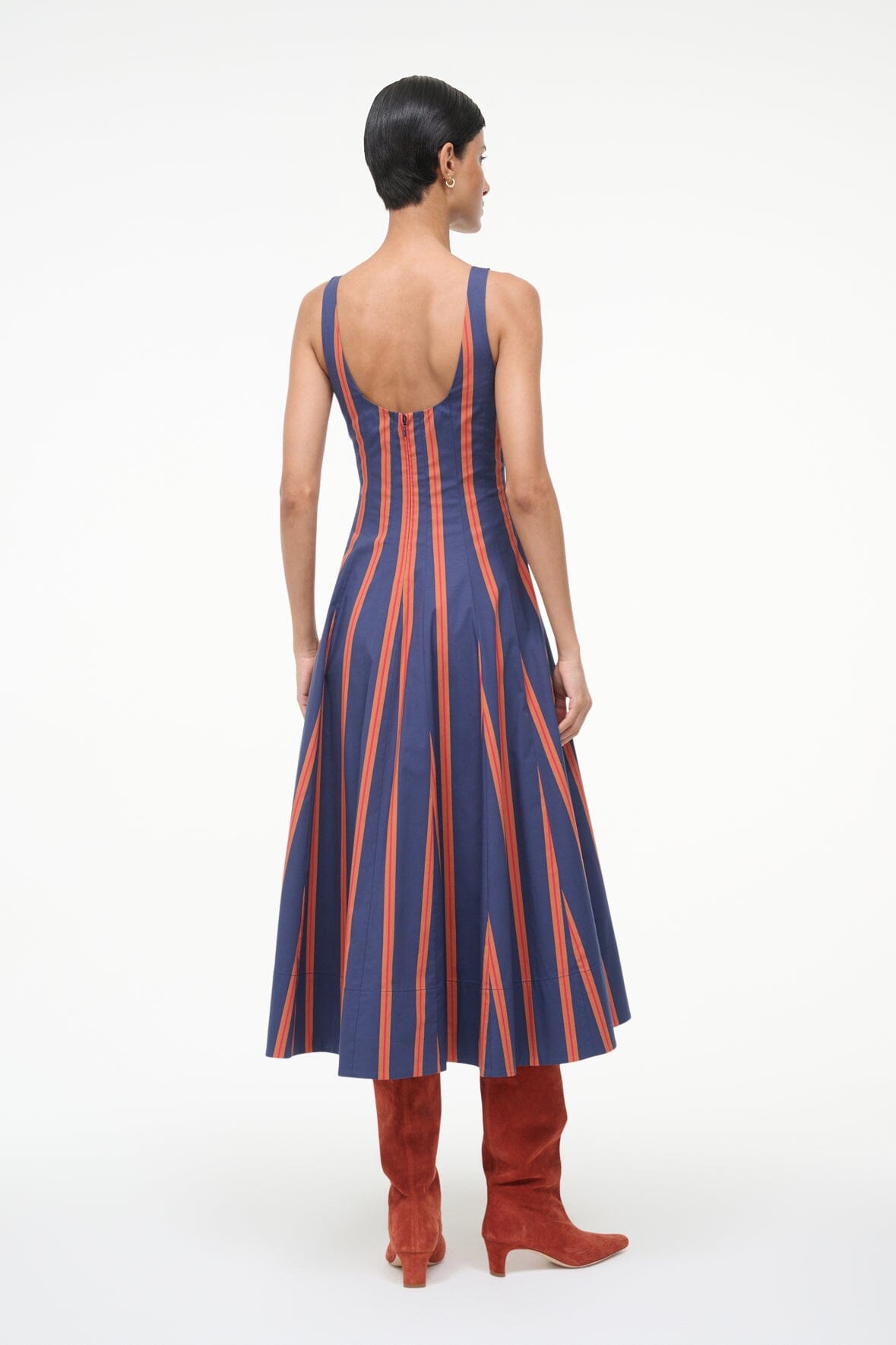staud striped knit dress Staud Size L Pink & White Ribbed Knit Sleeveless Horizontal Stripe Fitted Dress