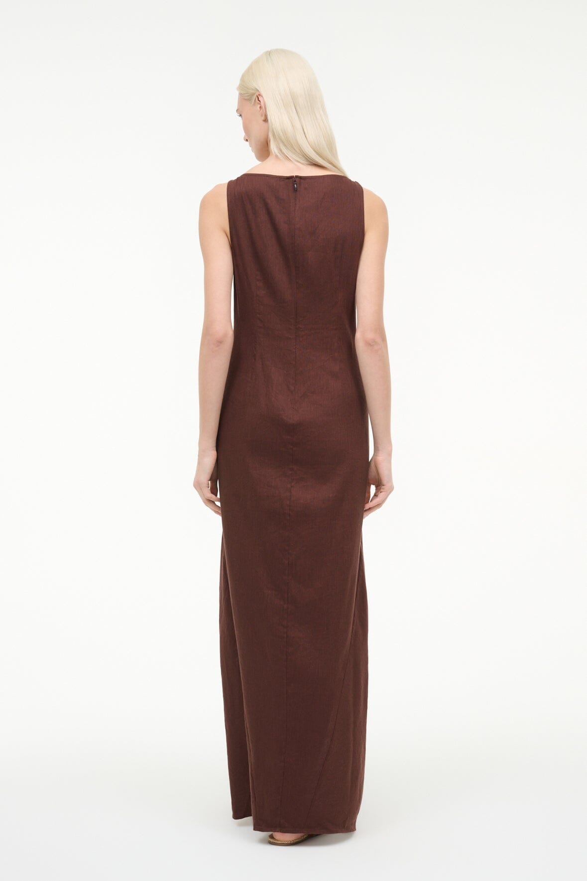 STAUD, Costa Linen Dress in Dark Oak, Size XS STAUD, Costa Linen Dress in Dark Oak, Size XS