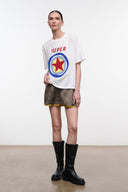 White relaxed tee with SUPER STAR star graphic on front, relaxed fit