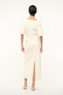 staud amelie midi dress ivory Amelie gathered crpe midi dress in white - Staud