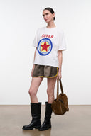 White relaxed tee with large SUPER STAR graphic on front