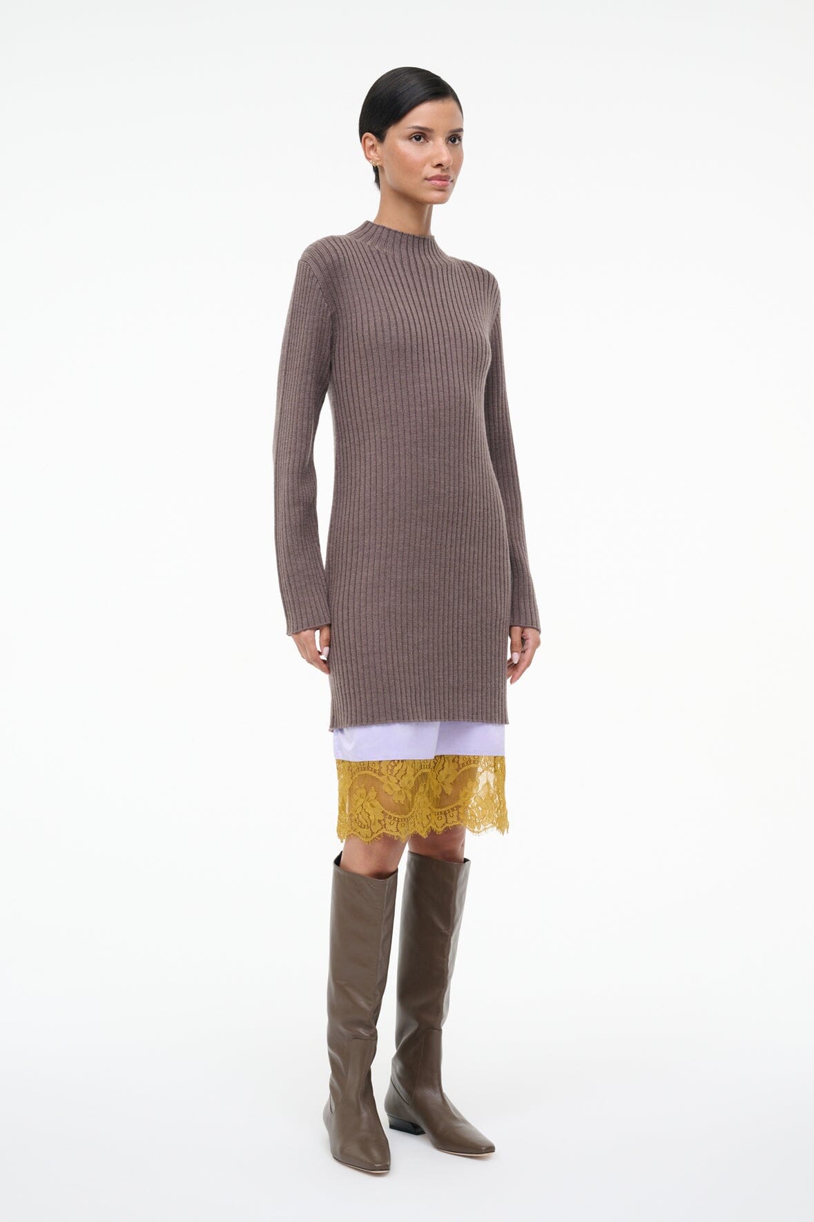 staud brown sweater dress Staud Shoko Sweater - Tan/White