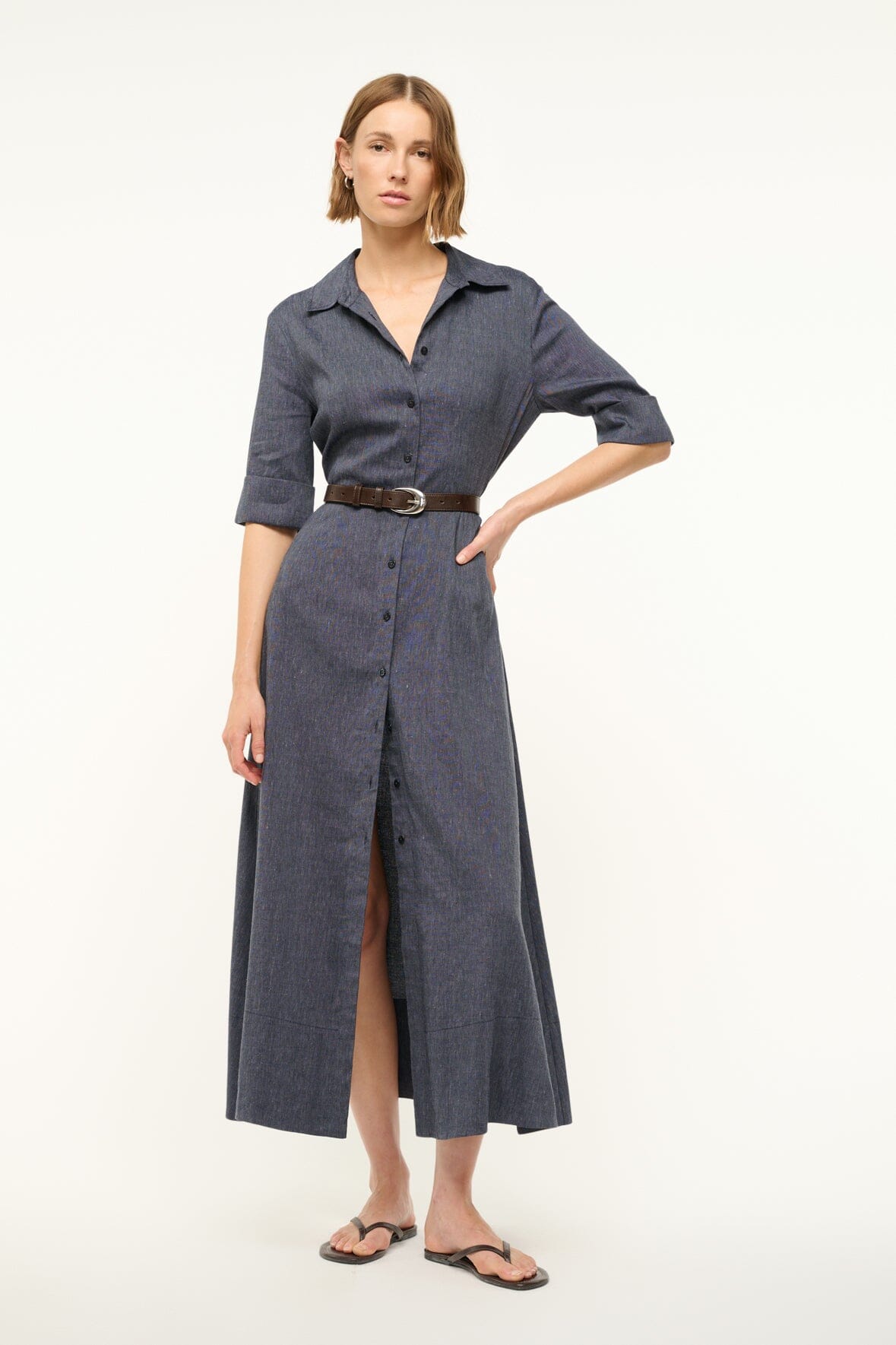 Image JOAN LINEN DRESS | CHAMBRAY 4 of 7 and Clicking this image will trigger a zoom pop-up