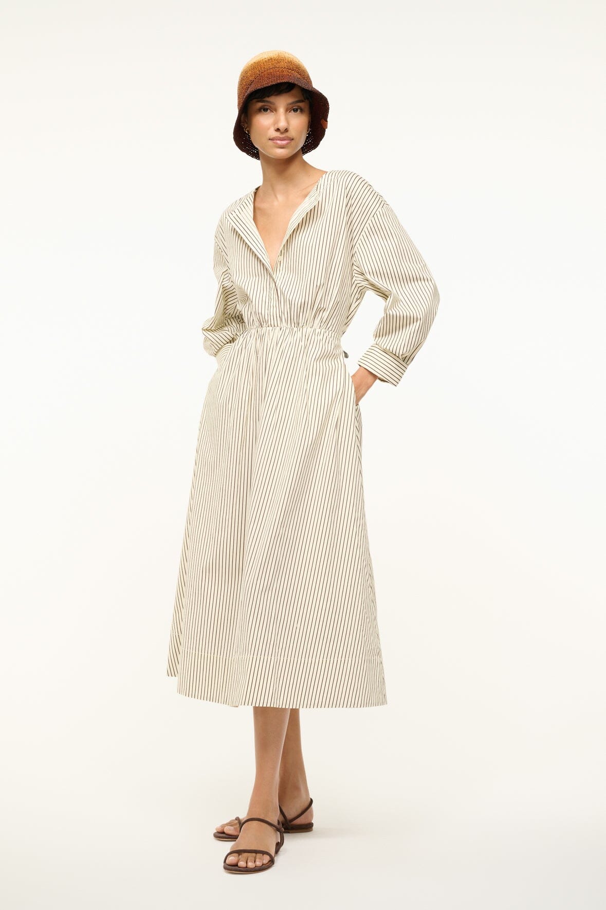 Image CAFU DRESS | IVORY DARK OAK MICRO STRIPE 4 of 6 and Clicking this image will trigger a zoom pop-up