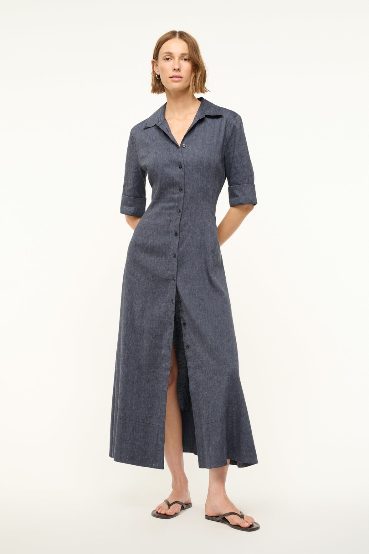 Image JOAN LINEN DRESS | CHAMBRAY 2 of 7 and Clicking this image will trigger a zoom pop-up