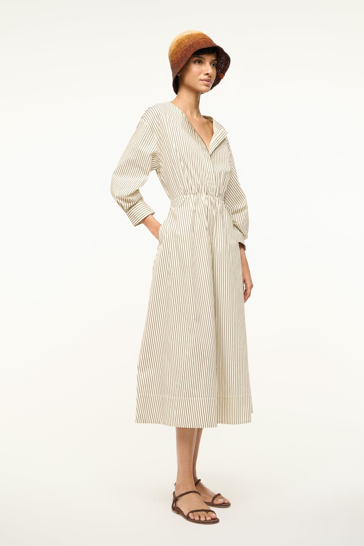 Image CAFU DRESS | IVORY DARK OAK MICRO STRIPE 2 of 5 and Clicking this image will trigger a zoom pop-up