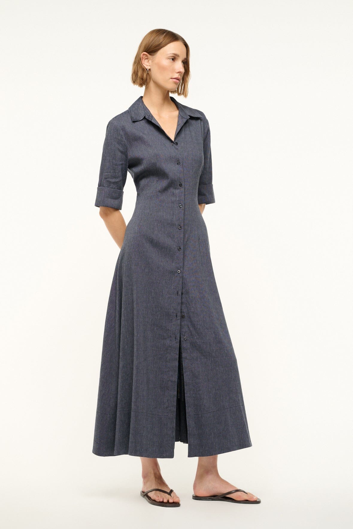 Image JOAN LINEN DRESS | CHAMBRAY 3 of 7 and Clicking this image will trigger a zoom pop-up